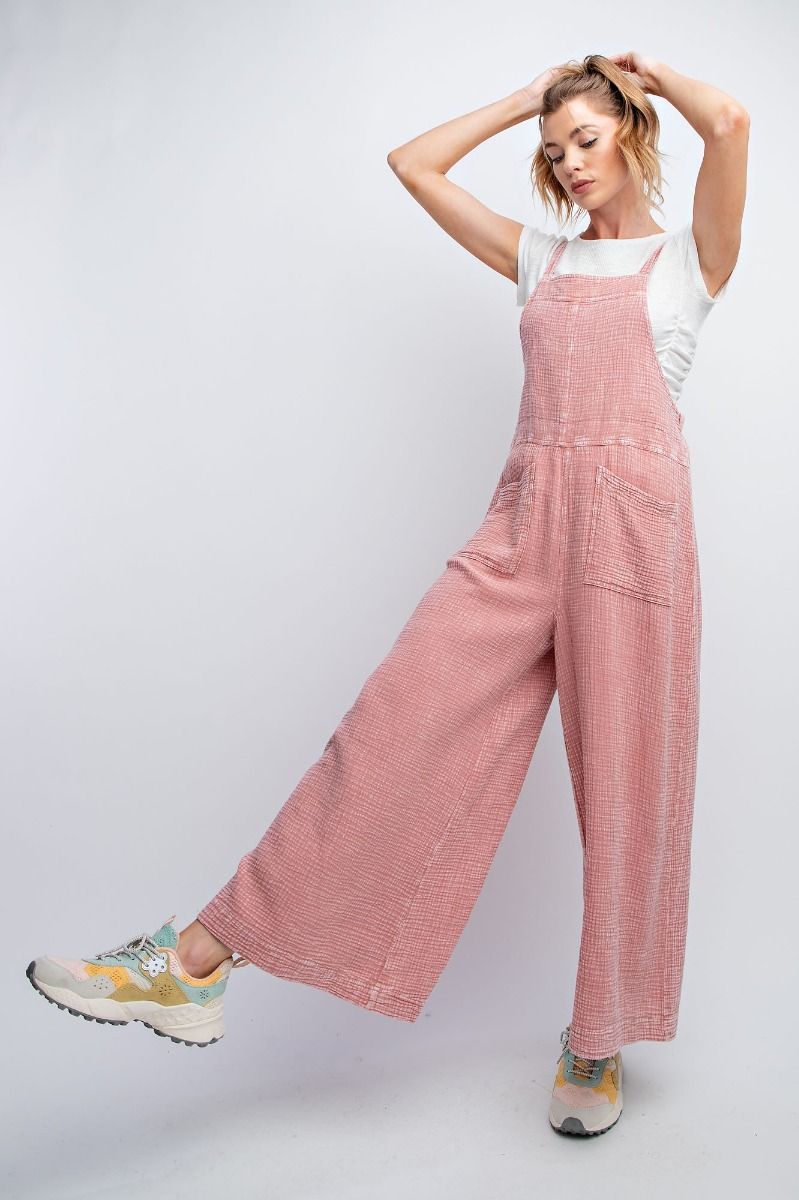 Morgan Mineral Washed Wide Leg Jumpsuit ~ Mauve Pink