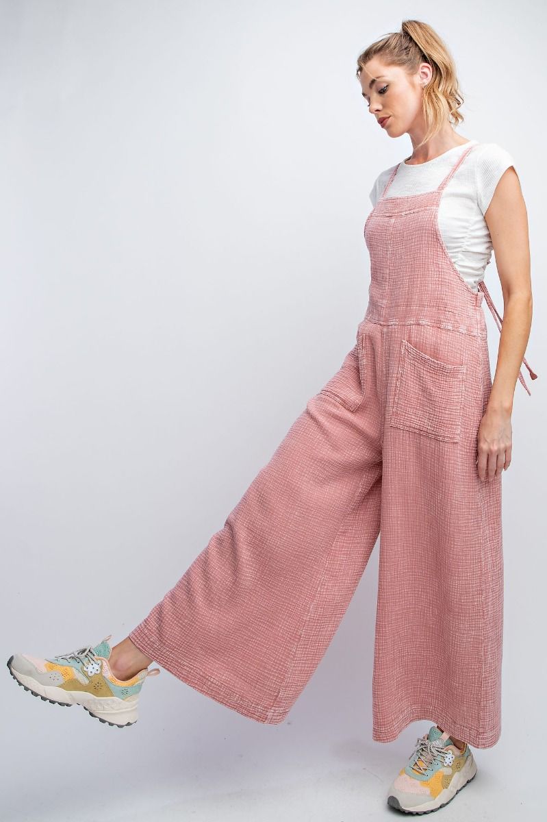 Morgan Mineral Washed Wide Leg Jumpsuit ~ Mauve Pink