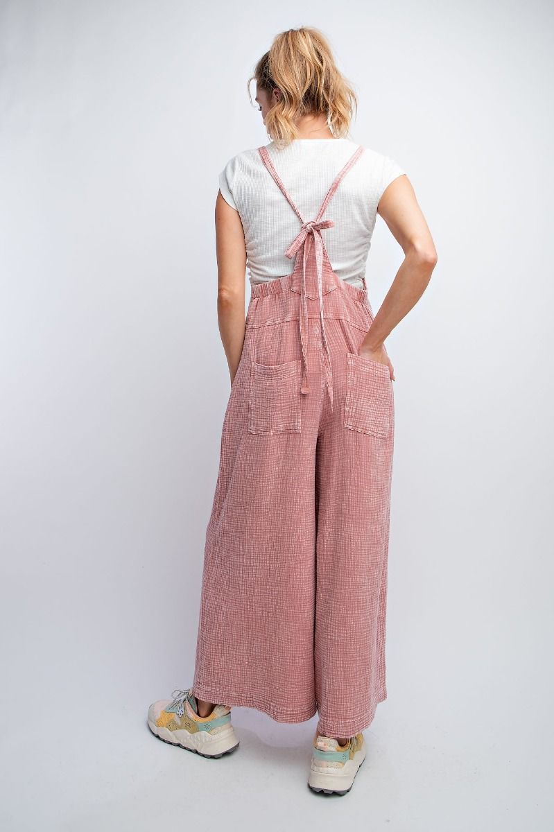 Morgan Mineral Washed Wide Leg Jumpsuit ~ Mauve Pink