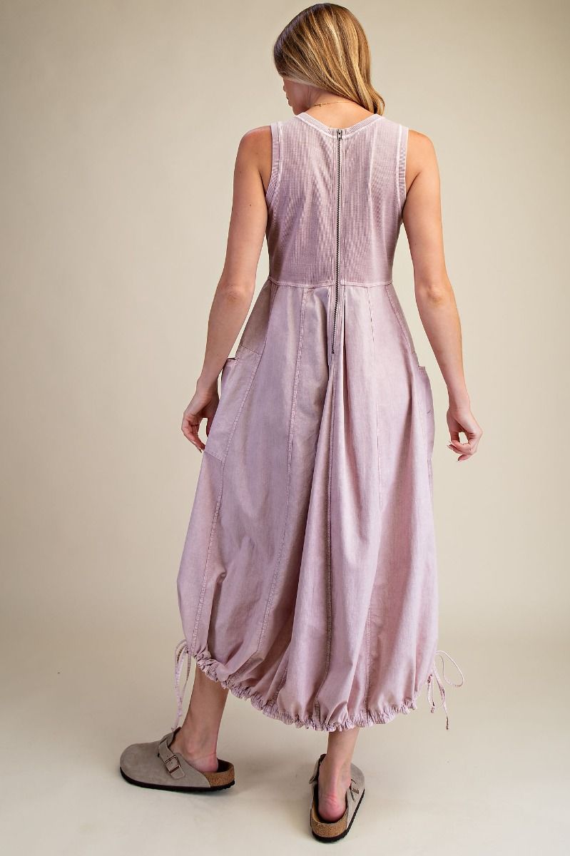 Mollie Mineral Washed Sleeveless Cargo Midi Dress ~ Mauve