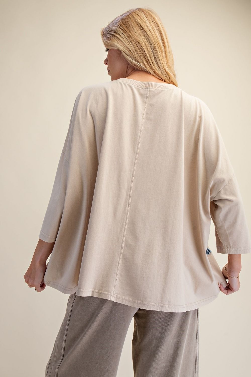Shay Mineral Washed Star Patch Top ~ Khaki