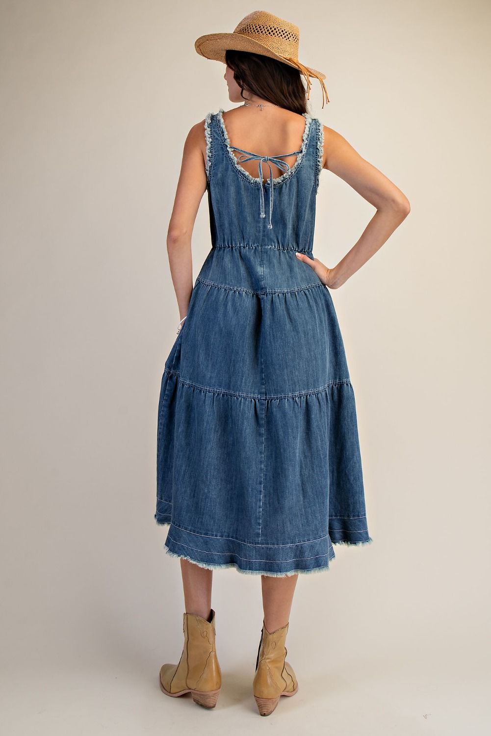 Whitley Washed Denim Tiered Midi Dress ~ Denim