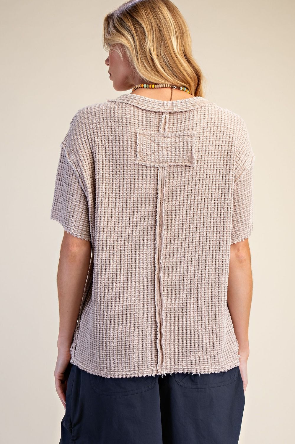 Pattie Pocket Washed Waffle Top ~ Mushroom