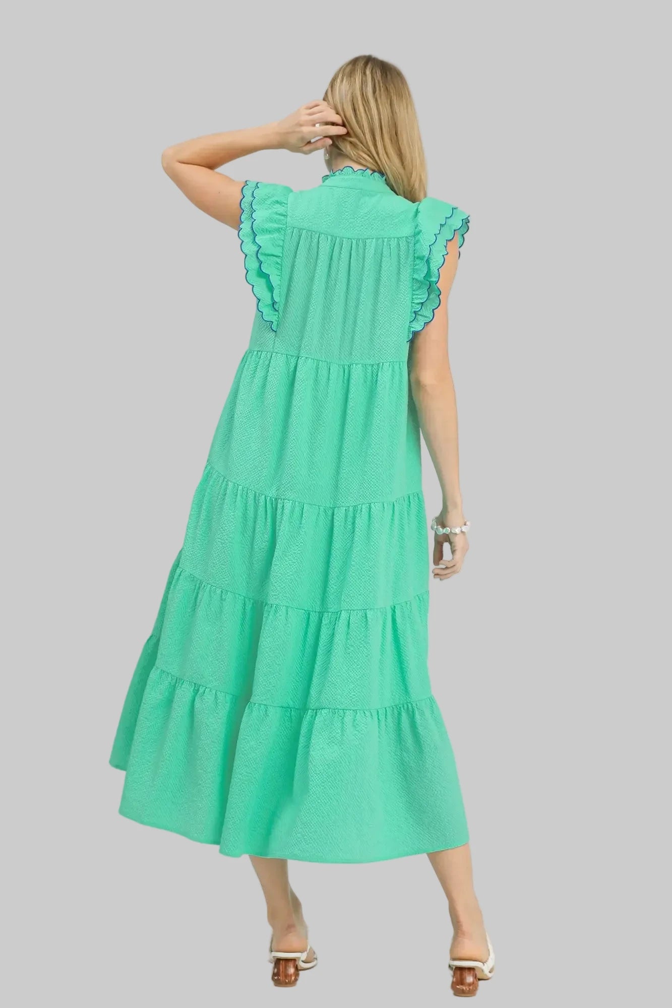 Sallie Seersucker Tiered Midi Dress ~ Mint