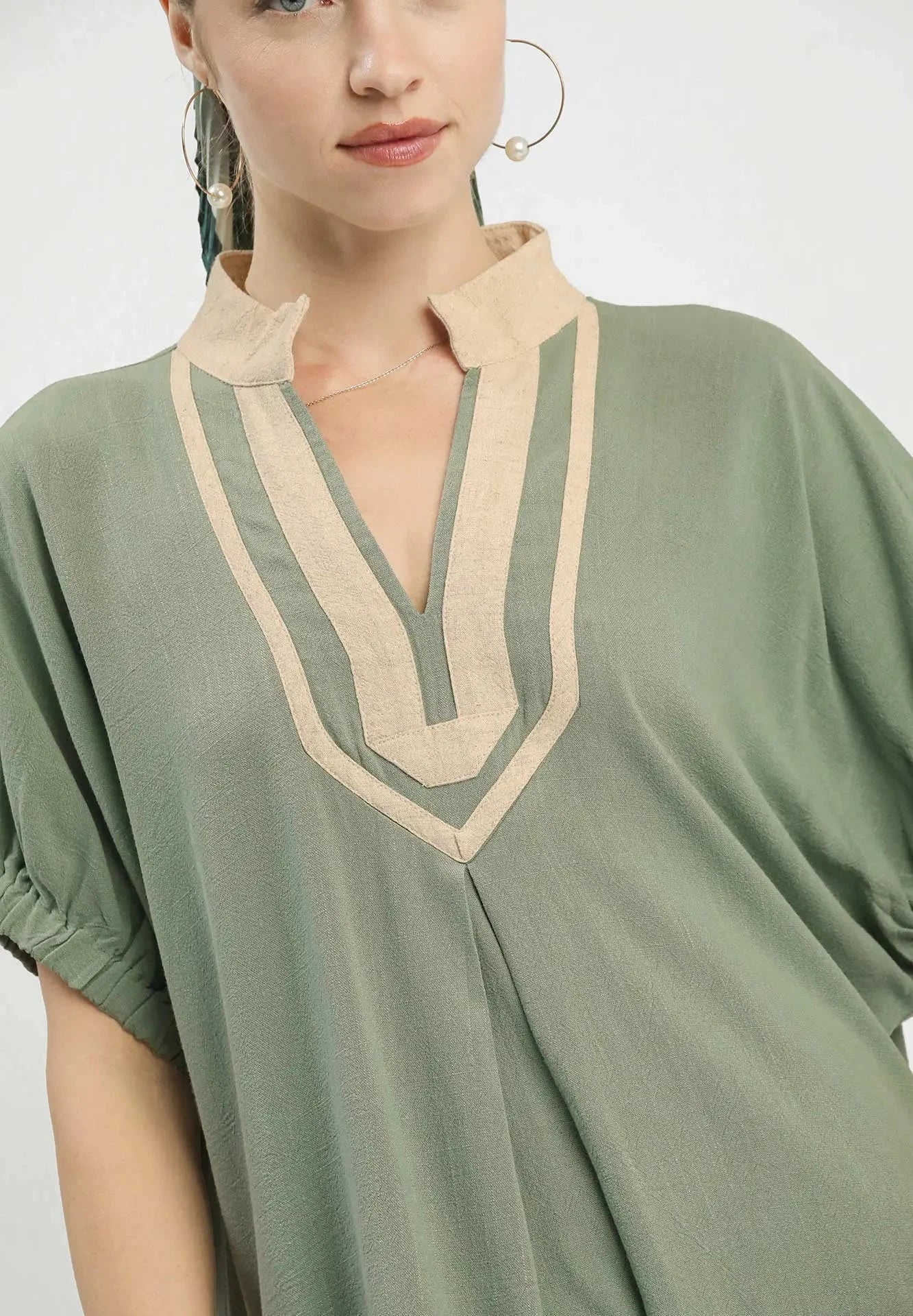 Chloe V Neck Linen Top ~ Sage