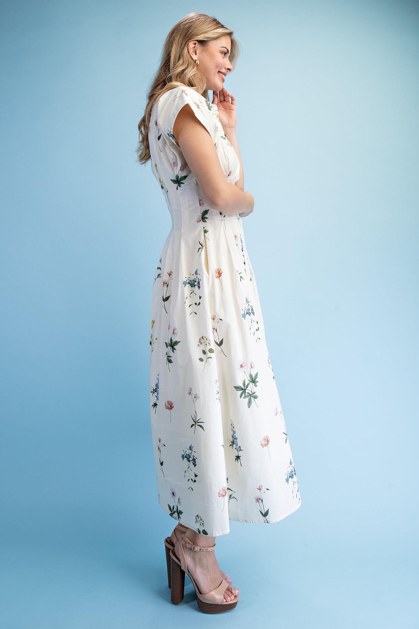 Felicity Floral Midi Shirt Dress ~ Vanilla