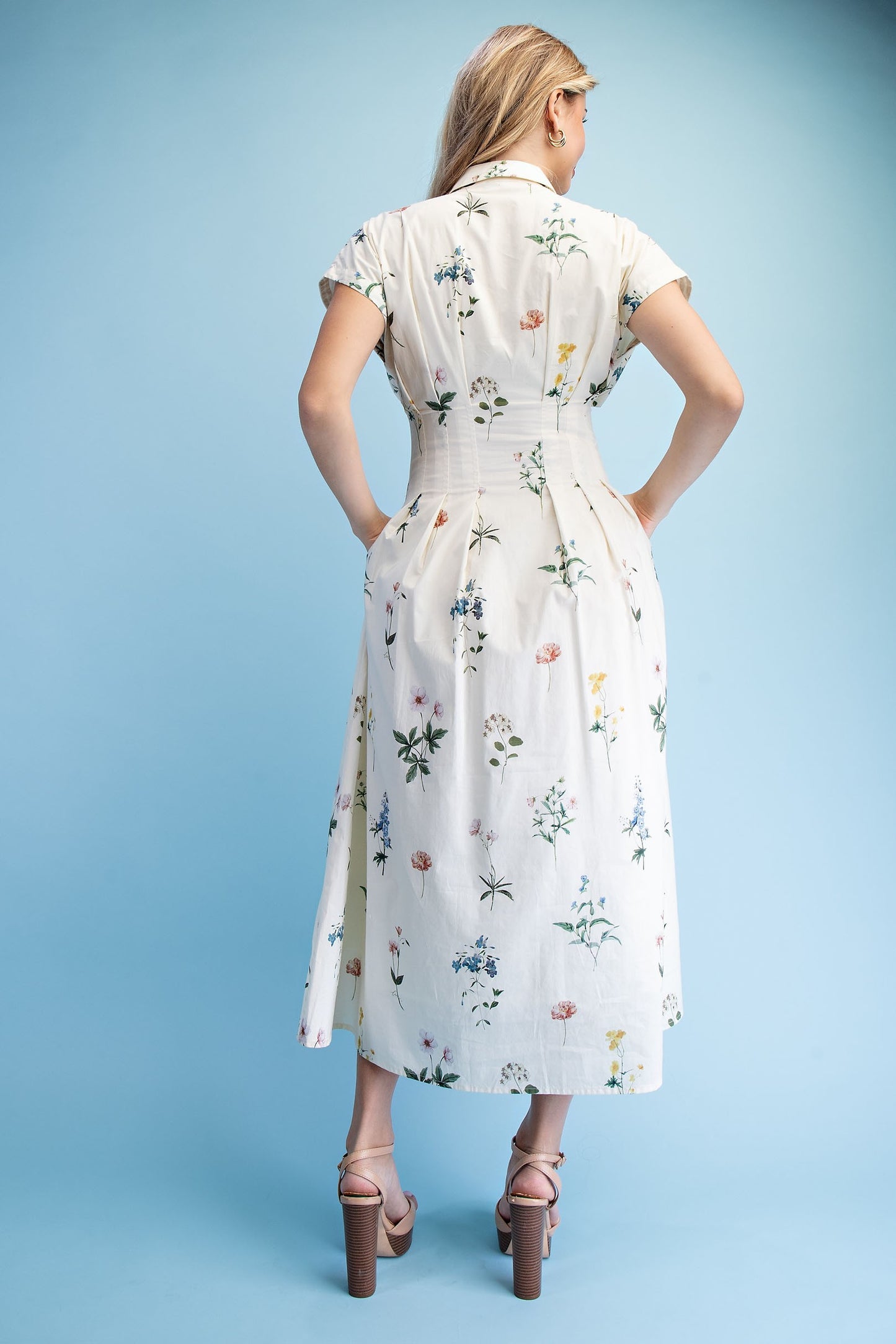 Felicity Floral Midi Shirt Dress ~ Vanilla
