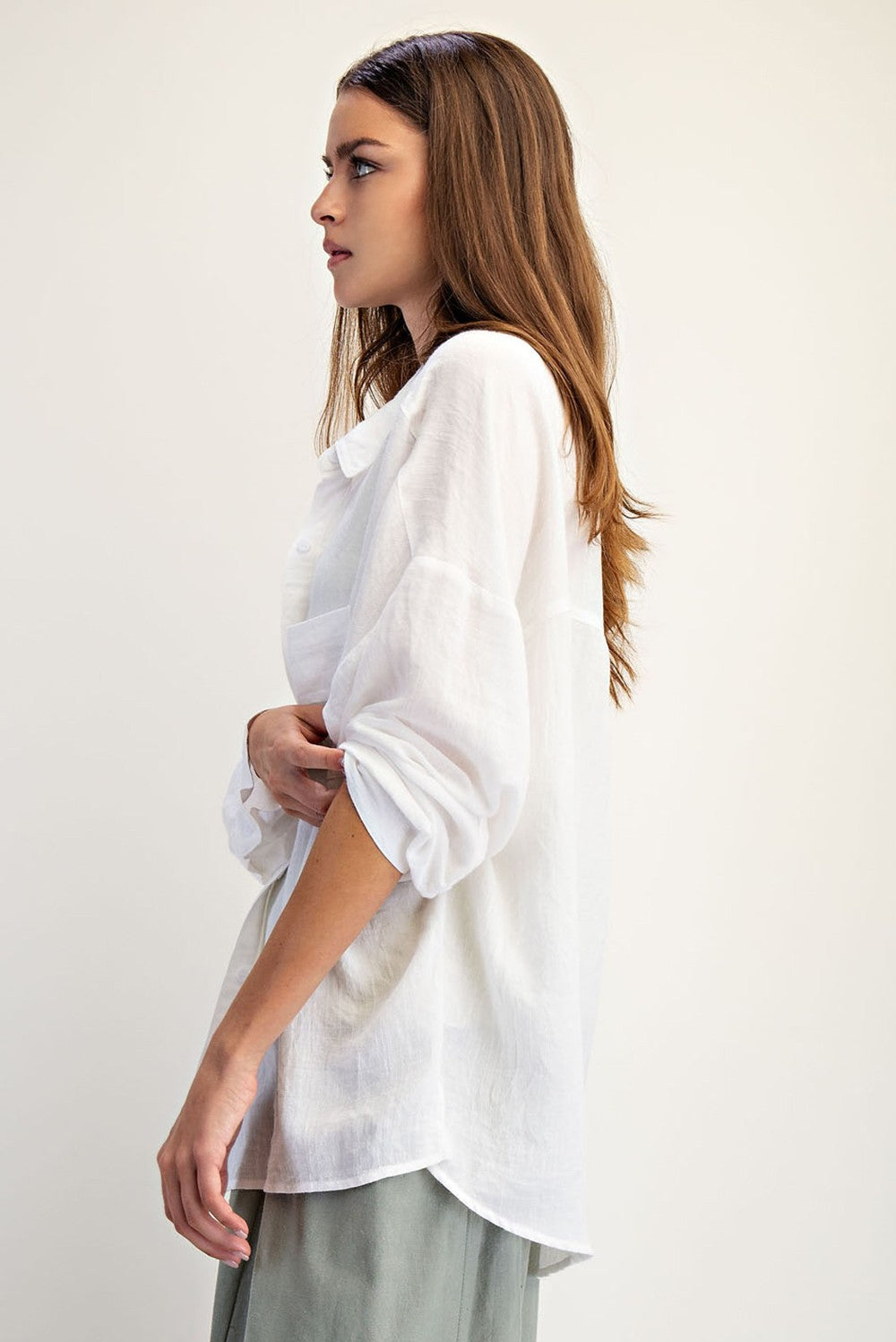 Sophie Soft Linen Blanded Button Up Shirt ~ White