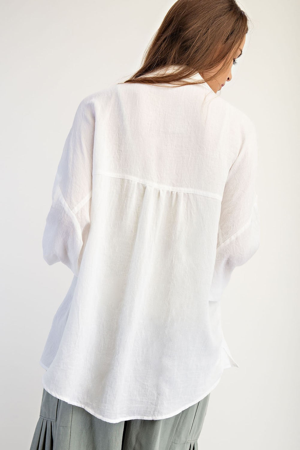 Sophie Soft Linen Blanded Button Up Shirt ~ White