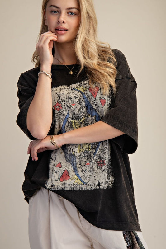 Playing Card Art Washed Top ~Black
