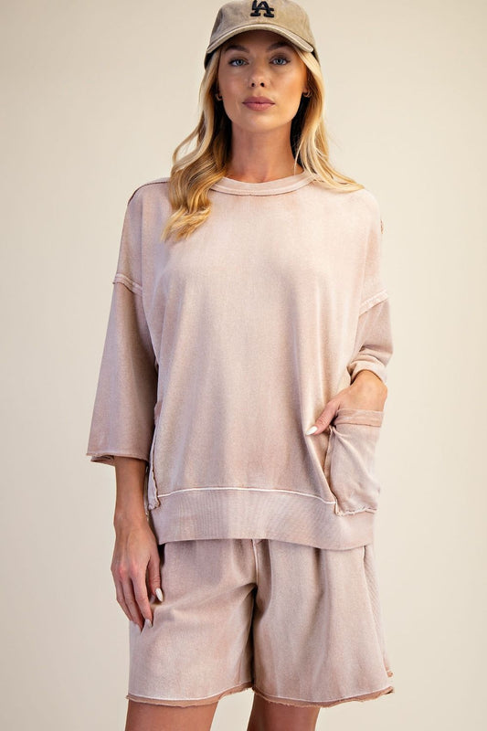 Tanya Mineral Wash Terry Knit Top ~ Cinnamon