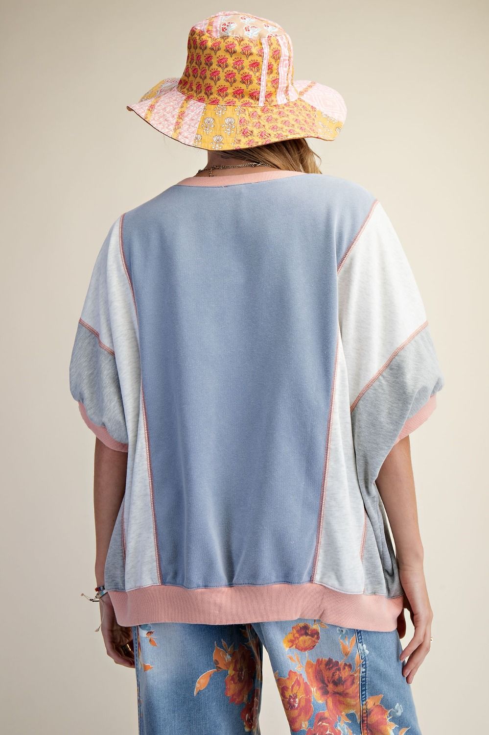 Raye Color Block Mineral Washed Top ~ Denim Grey
