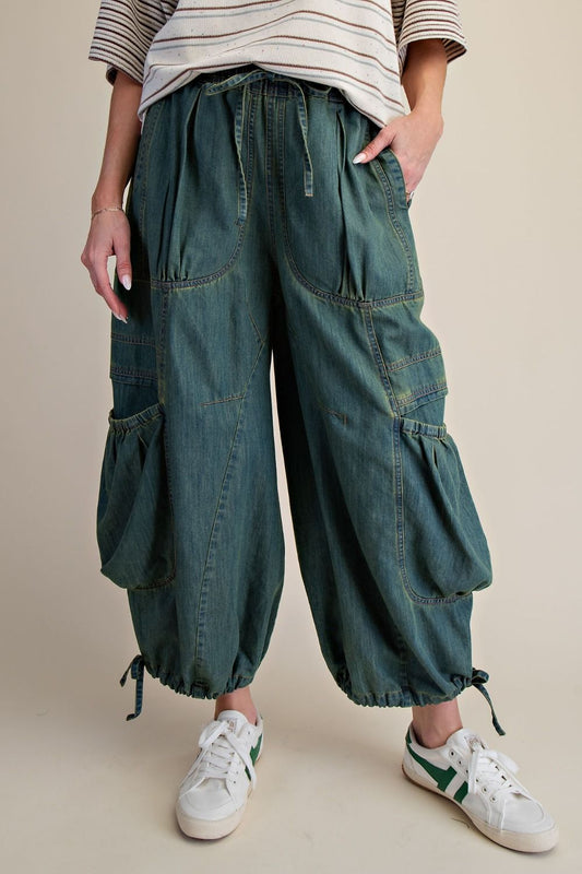 Paige Pocket Cargo Pants ~ Washed Denim