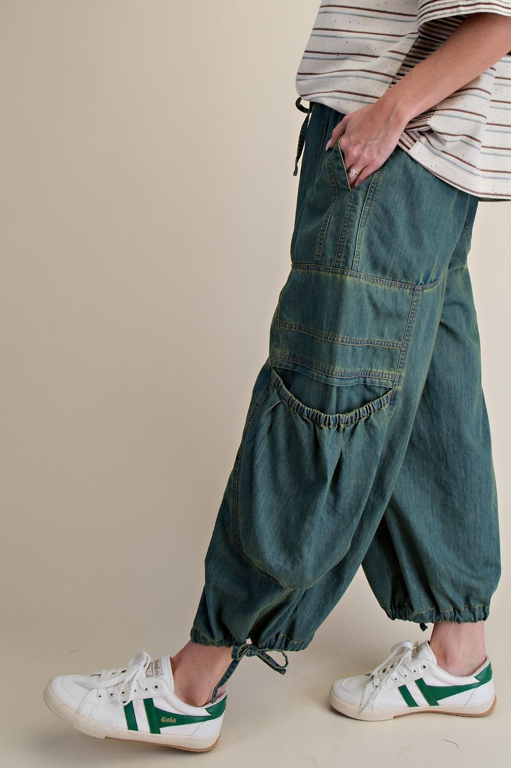 Paige Pocket Cargo Pants ~ Washed Denim