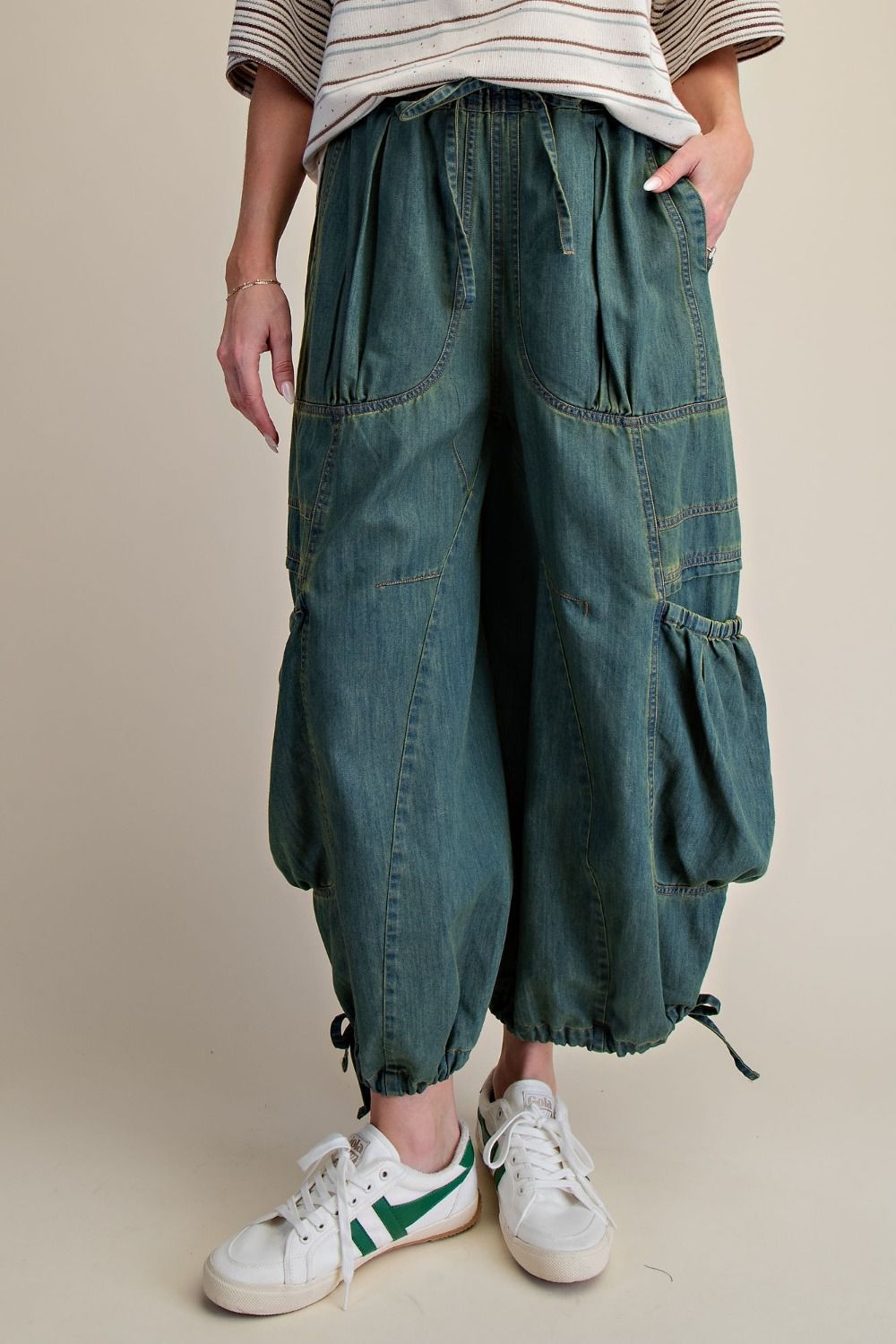 Paige Pocket Cargo Pants ~ Washed Denim