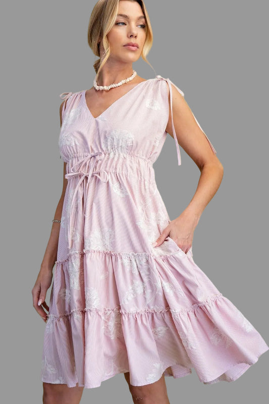 Everlee Embroidered Striped Mini Dress ~ Red