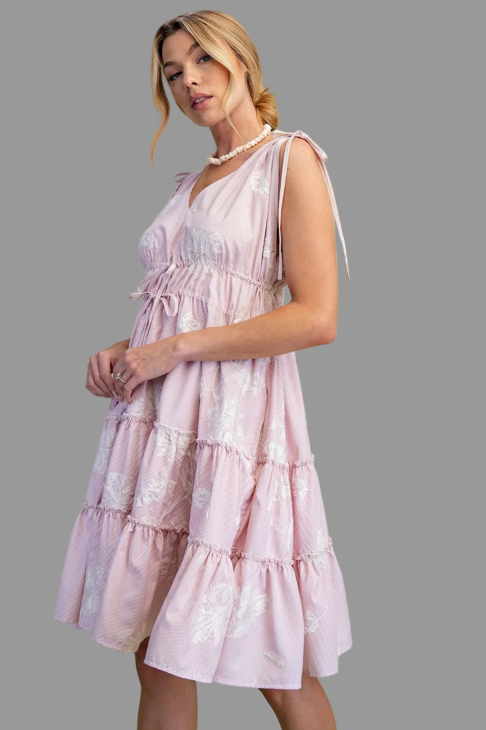Everlee Embroidered Striped Mini Dress ~ Red