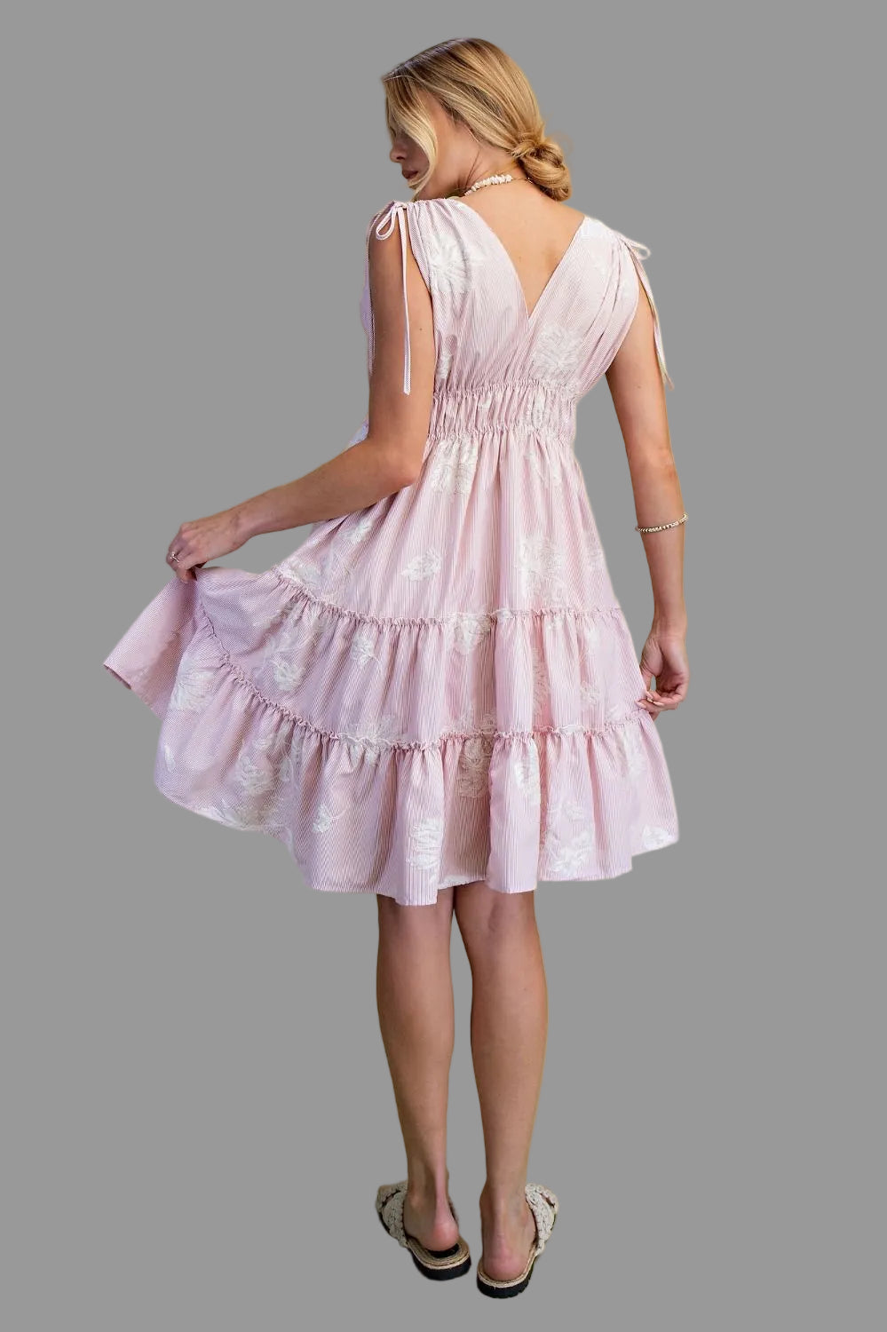 Everlee Embroidered Striped Mini Dress ~ Red