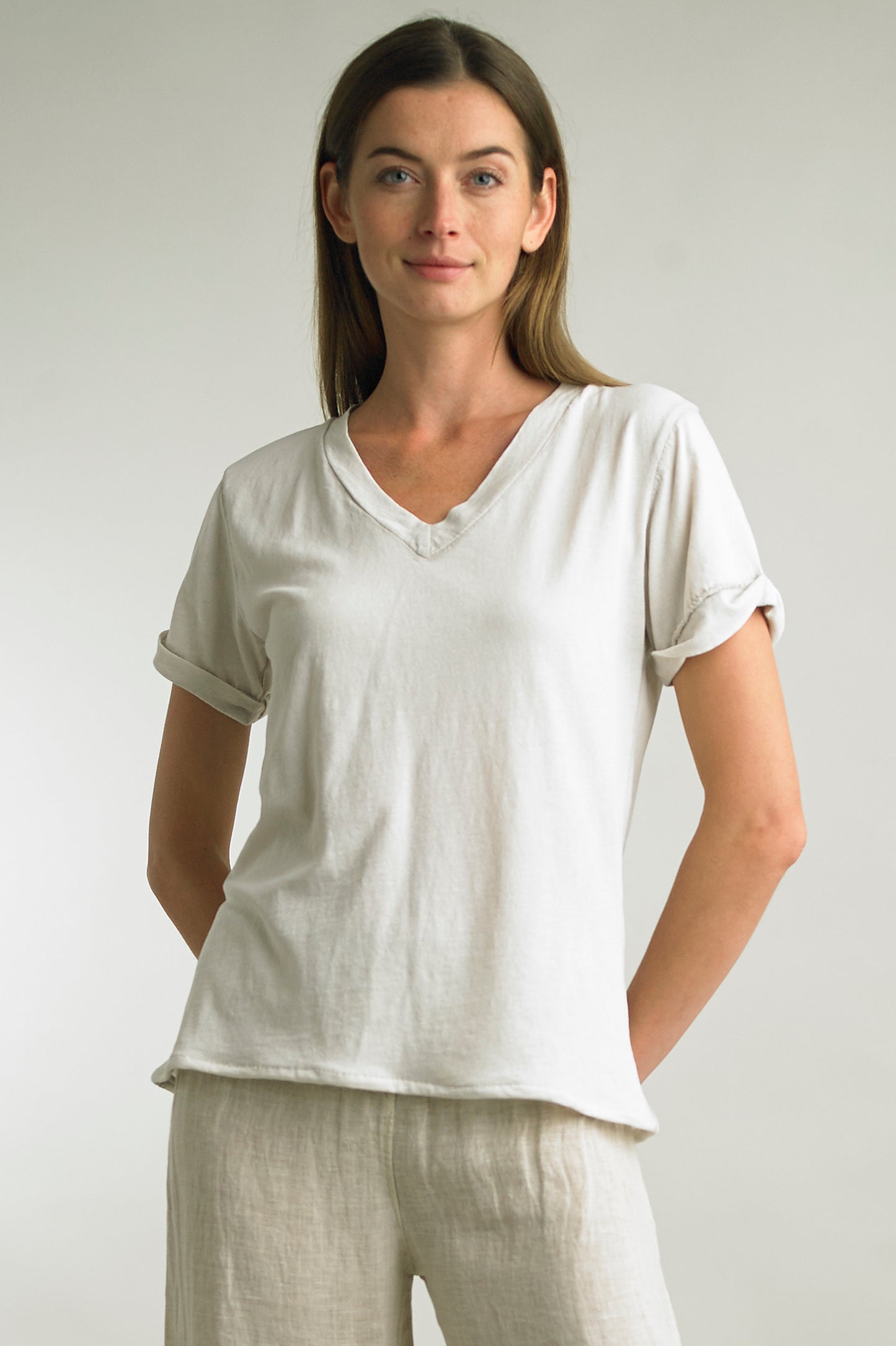 Savannah V Neck Tee ~ White