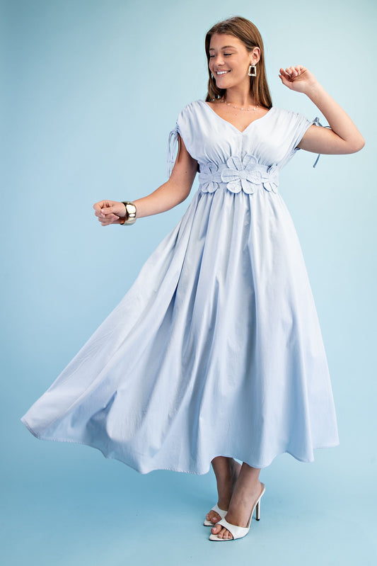 Francesca Floral Applique V Neck Maxi Dress ~ Light Blue