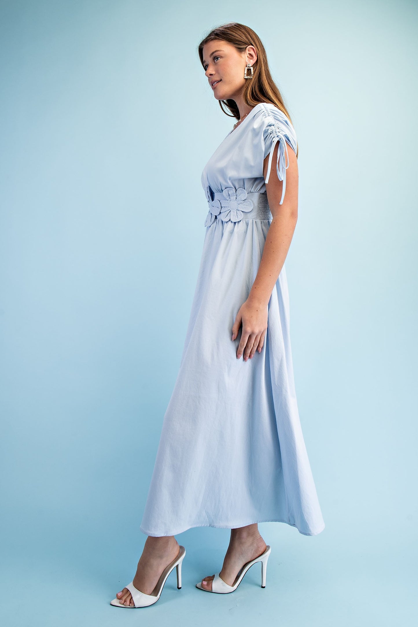 Francesca Floral Applique V Neck Maxi Dress ~ Light Blue
