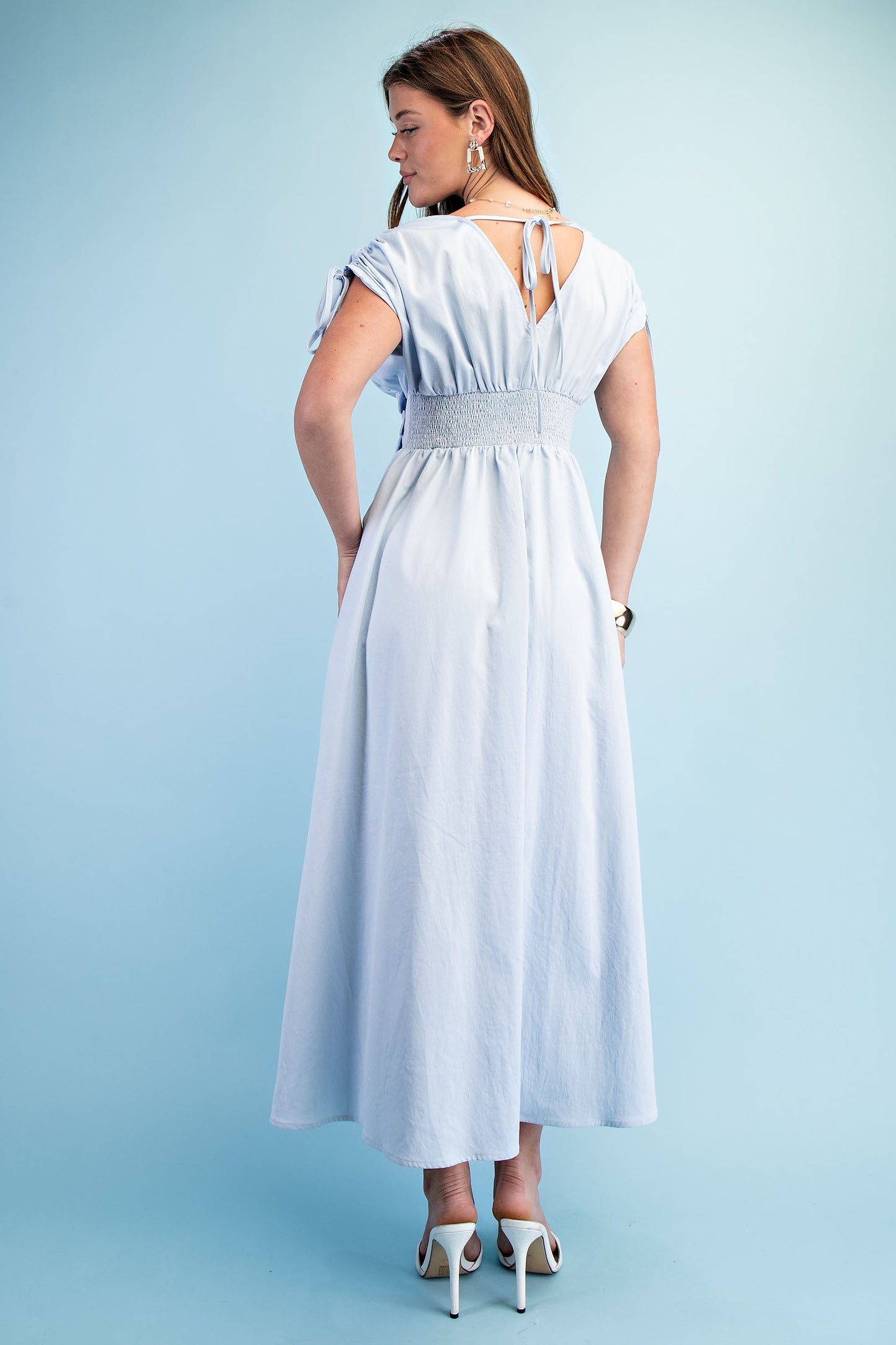 Francesca Floral Applique V Neck Maxi Dress ~ Light Blue