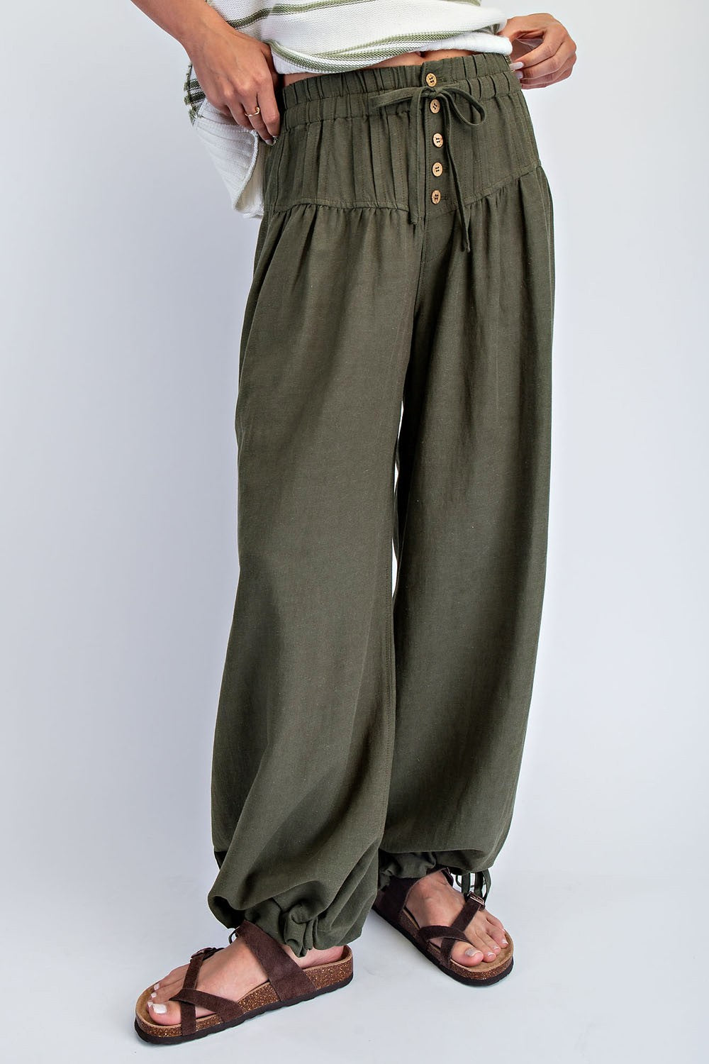 Lauren Linen Blended Pleated Pants ~ Olive