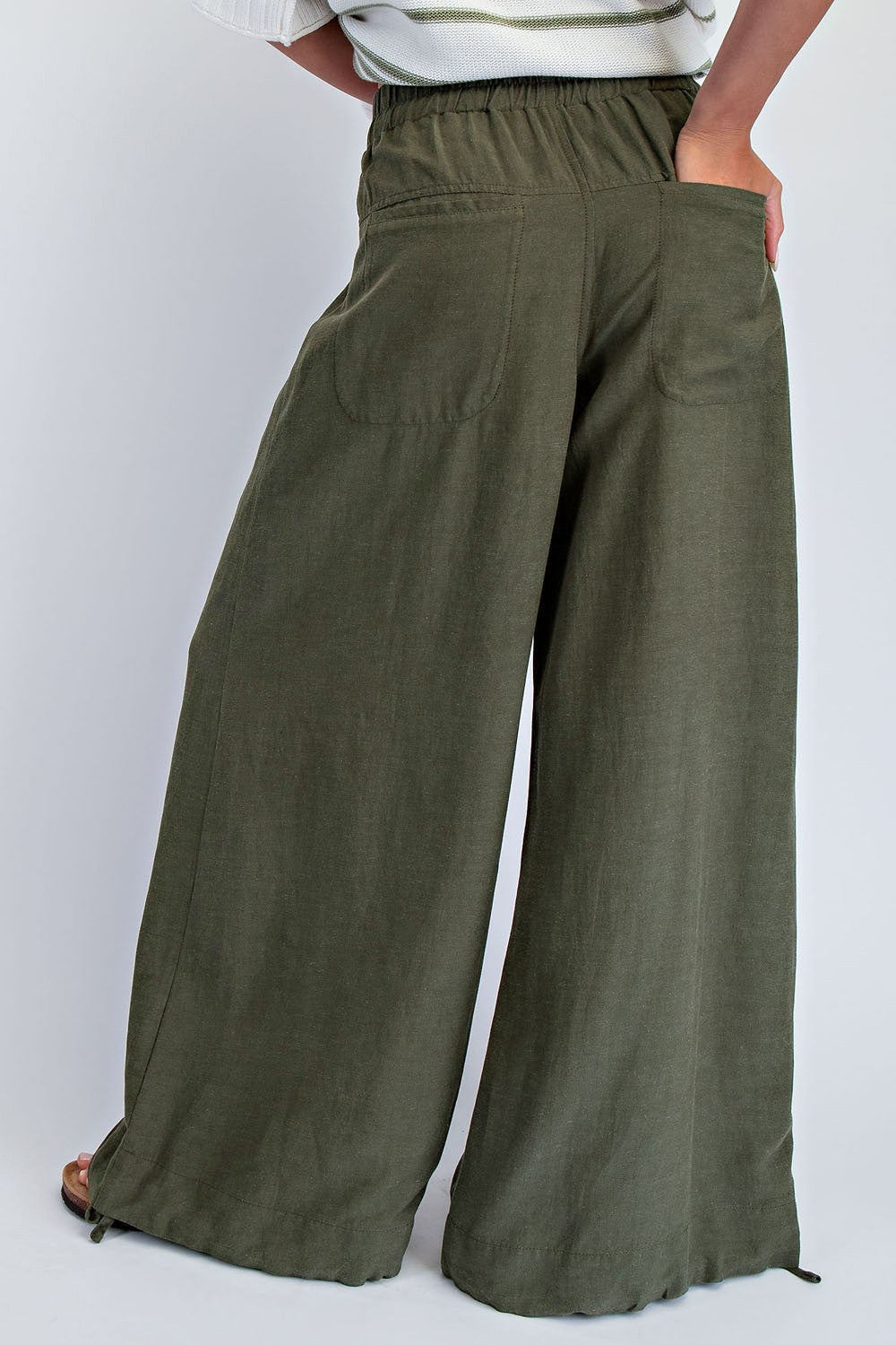 Lauren Linen Blended Pleated Pants ~ Olive