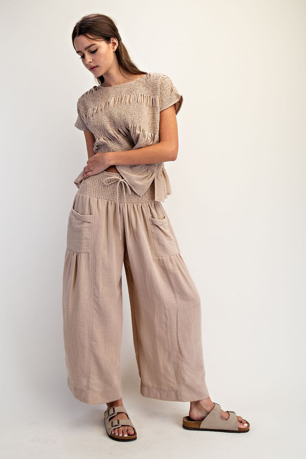 Brenlee Baggy Wide Leg Crop Pants ~ Taupe