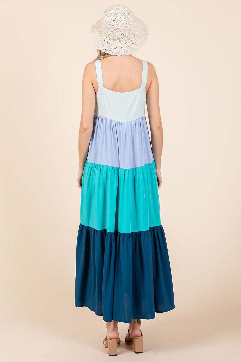 Carlie Color Block Tiered Maxi Dress ~ Blue Multi