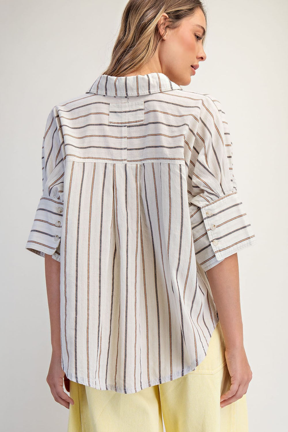 Seaside Cotton Striped Button Up Shirt ~ Natural