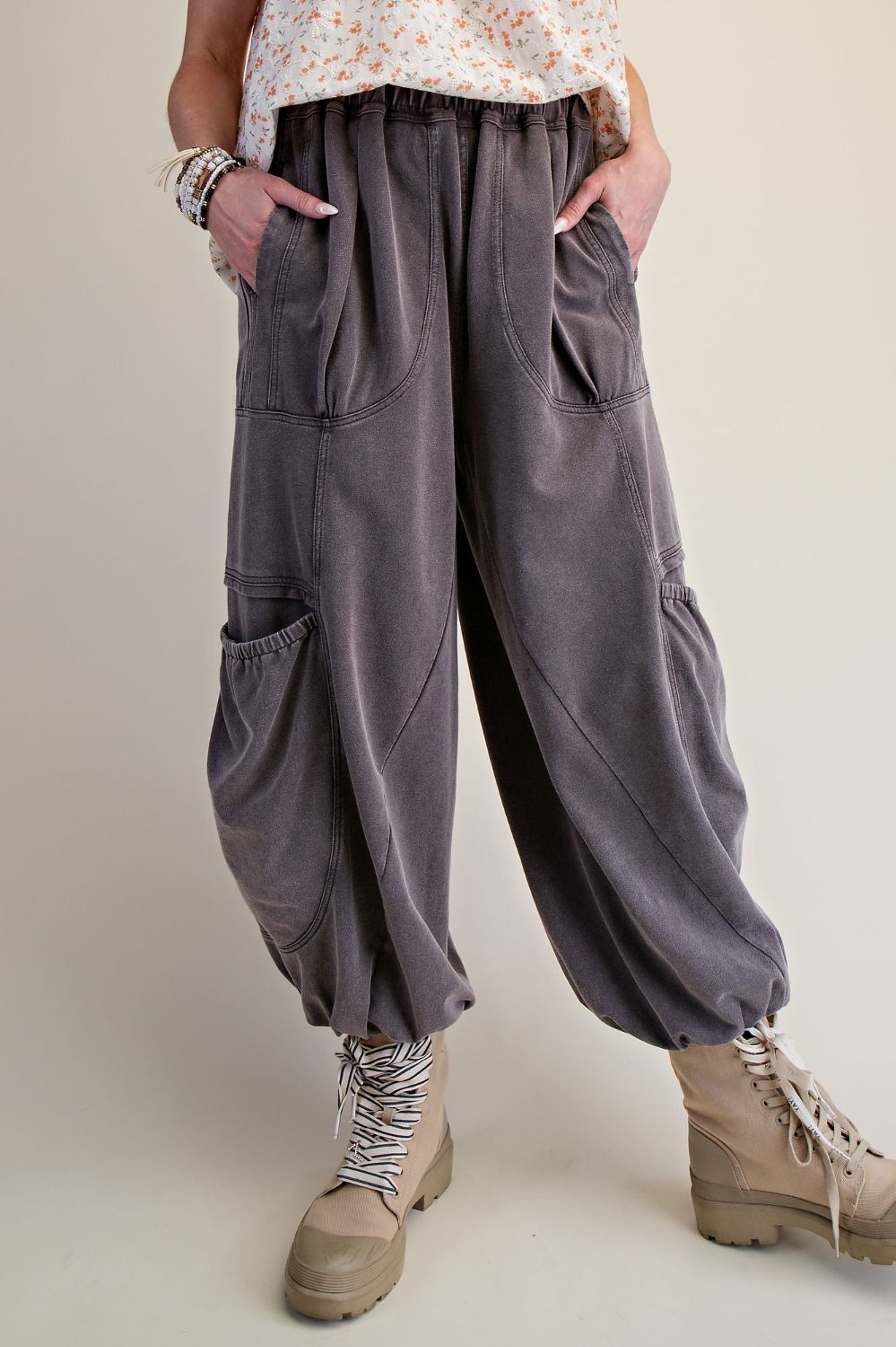 Bailey Washed Terry Cargo Pants ~ Ash