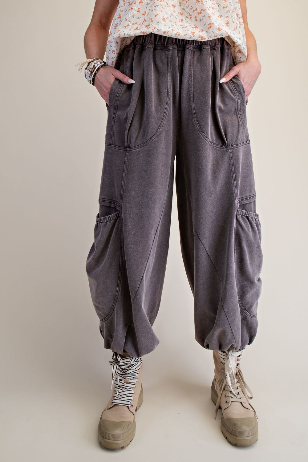 Bailey Washed Terry Cargo Pants ~ Ash