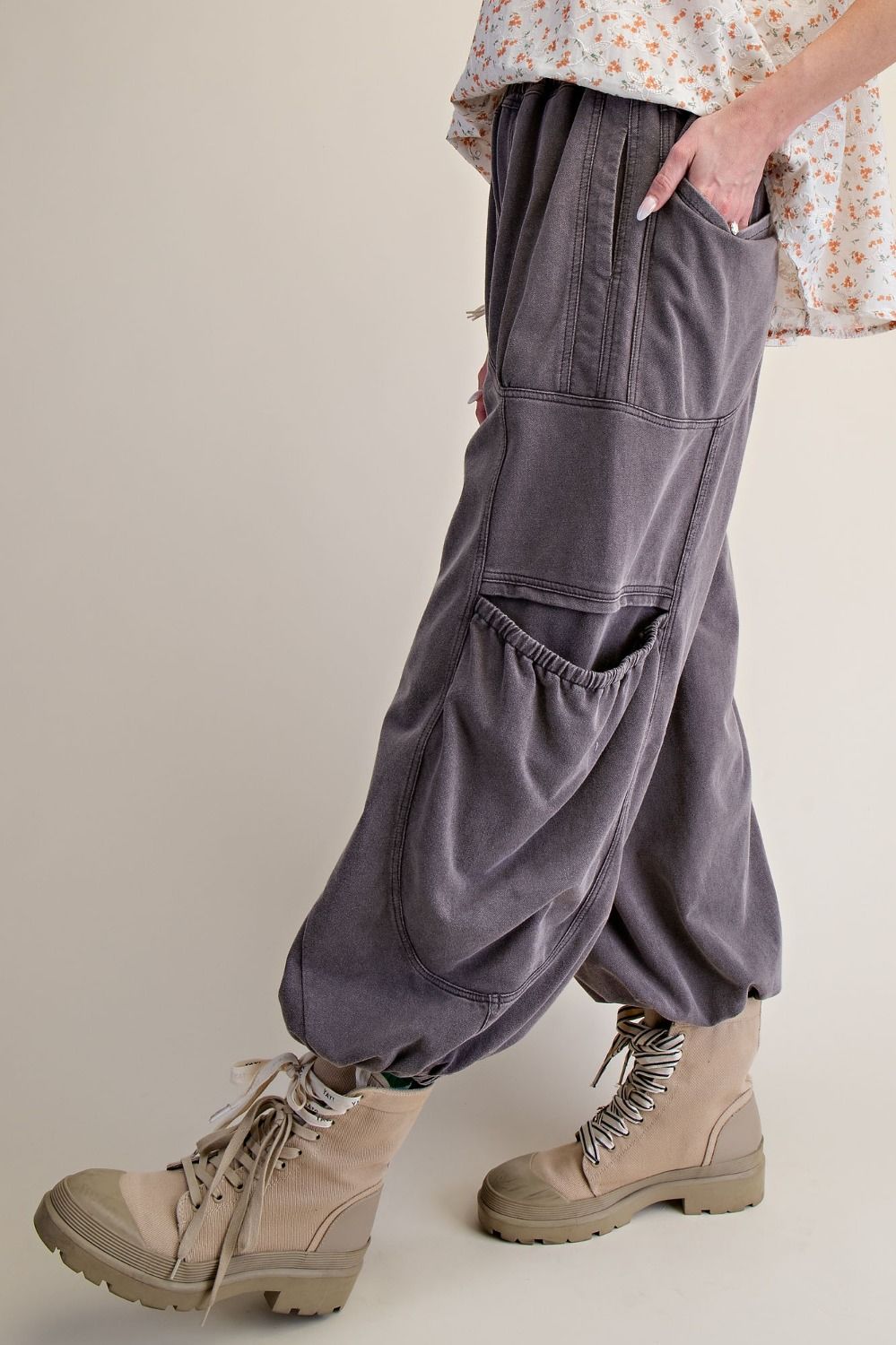Bailey Washed Terry Cargo Pants ~ Ash
