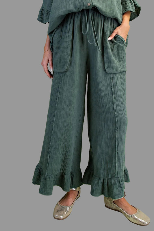 Carley Cotton Gauze Pants ~ Teal Green