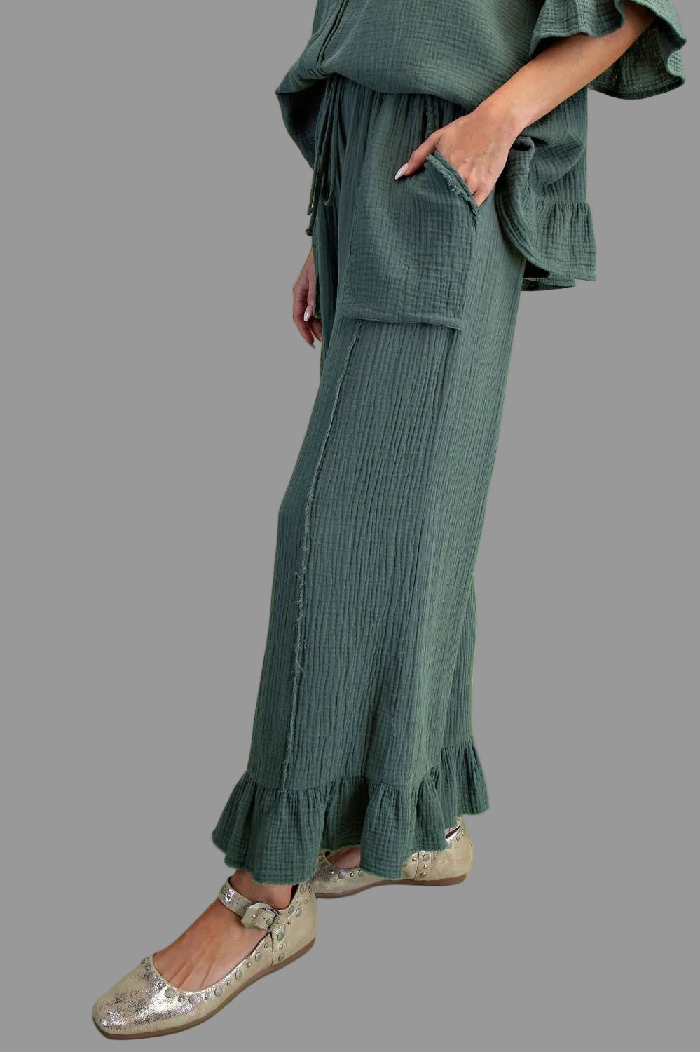 Carley Cotton Gauze Pants ~ Teal Green