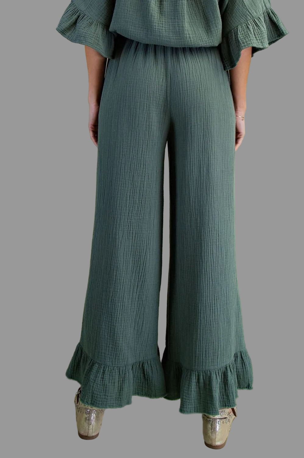 Carley Cotton Gauze Pants ~ Teal Green