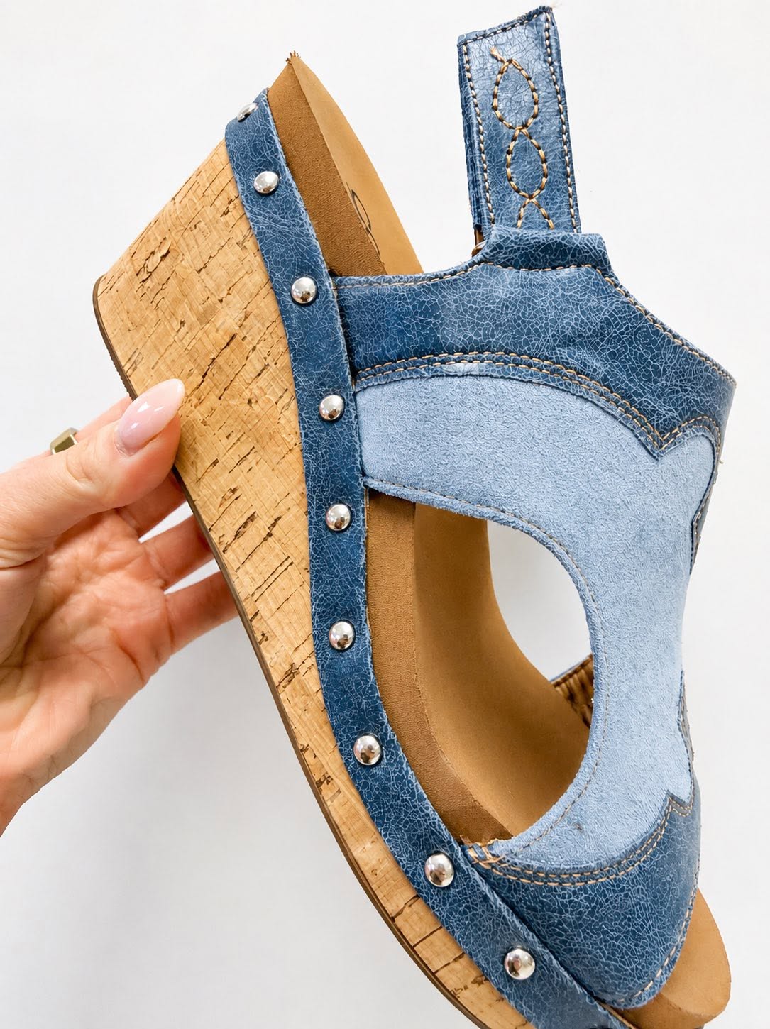 Corky's "Hey Stranger" Two Tone Cork Wedge ~ Ocean