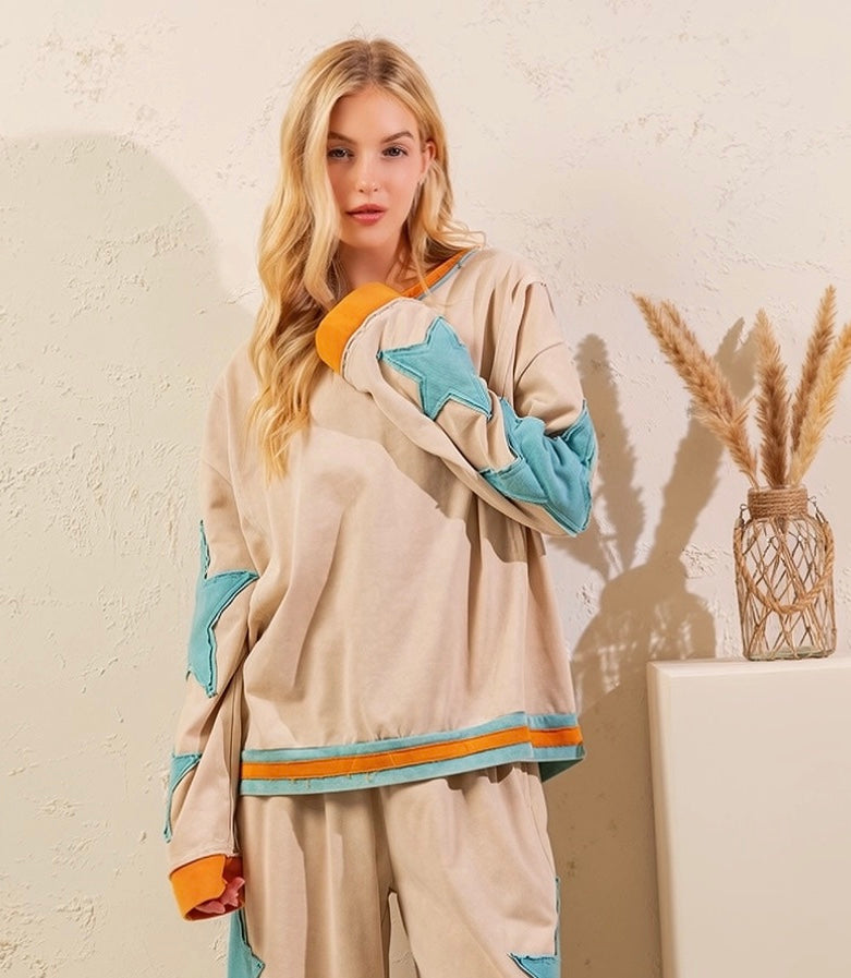 Stardust French Terry Star Top ~ Sand/Green