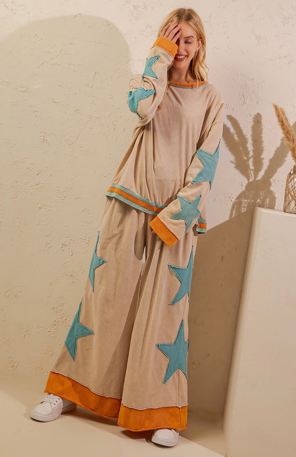 Stardust French Terry Star Top ~ Sand/Green