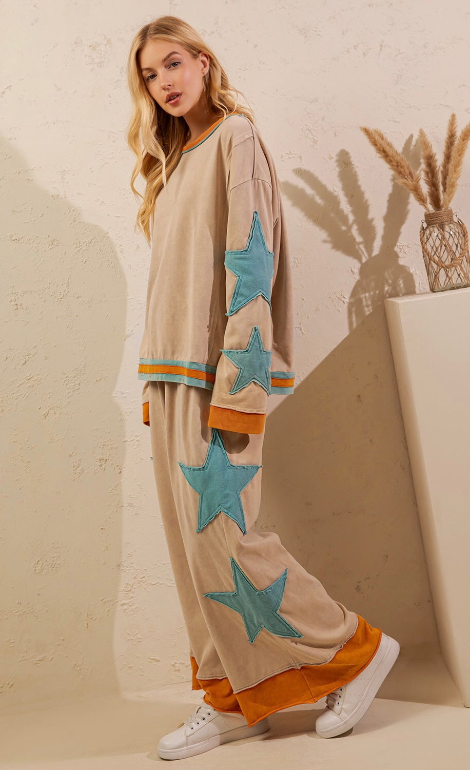 Stardust French Terry Star Top ~ Sand/Green