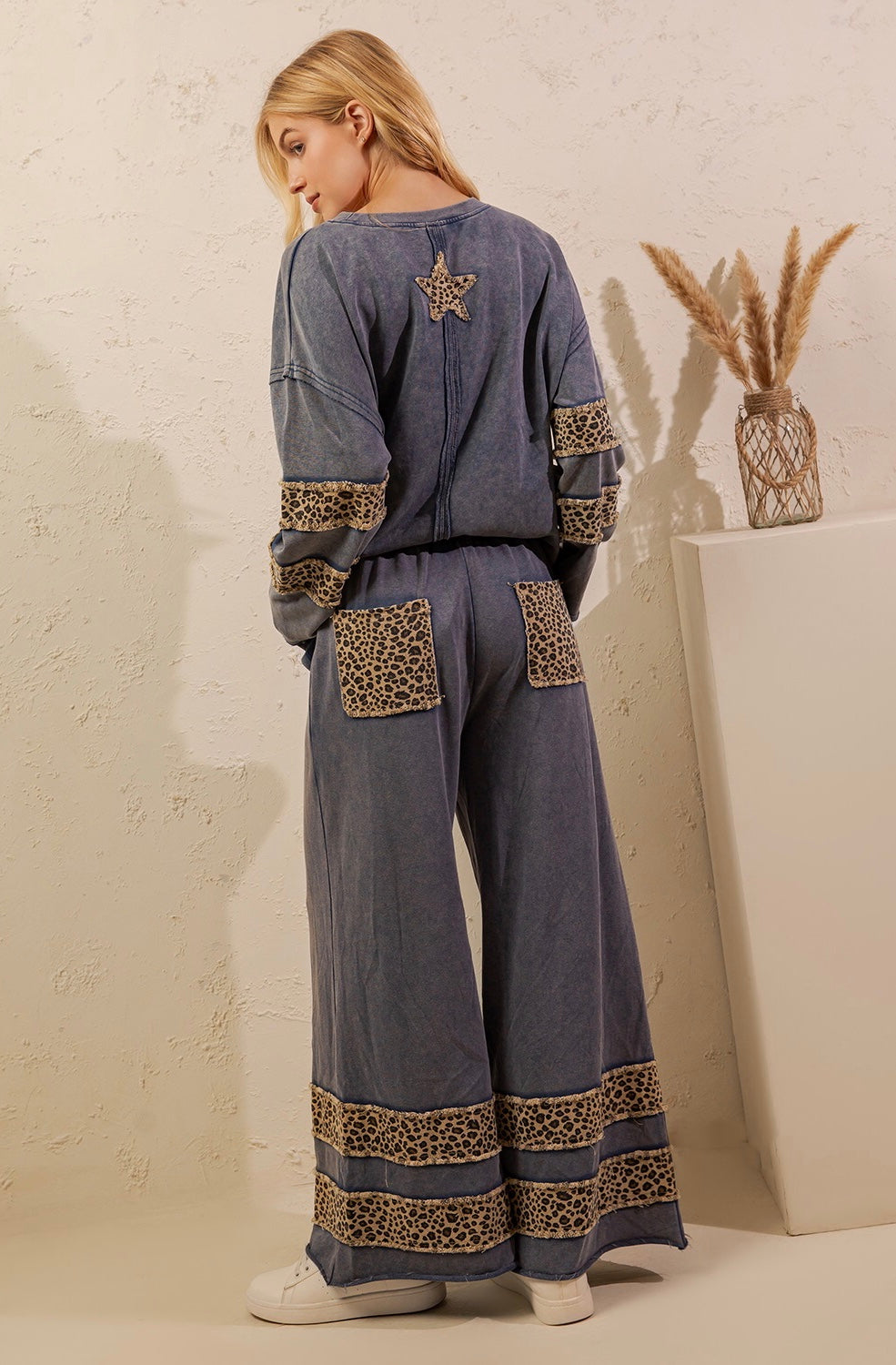 Lucia Leopard Star Mineral Wash Top ~ Denim