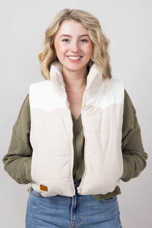 Simply Southern Cropped Corduroy Vest ~ Cream