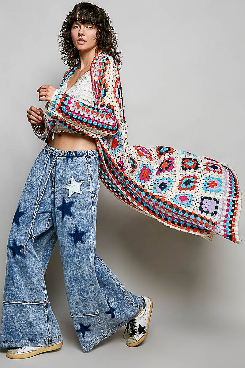Carley Square Crochet Cardigan Duster ~ Multi
