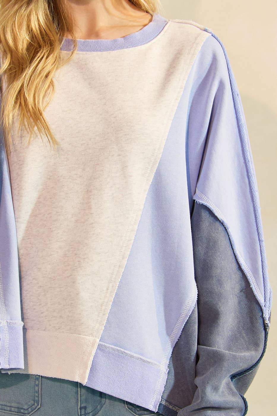 Dolly Mineral Wash Color Block Doman Sleeve Pullover ~ Blue