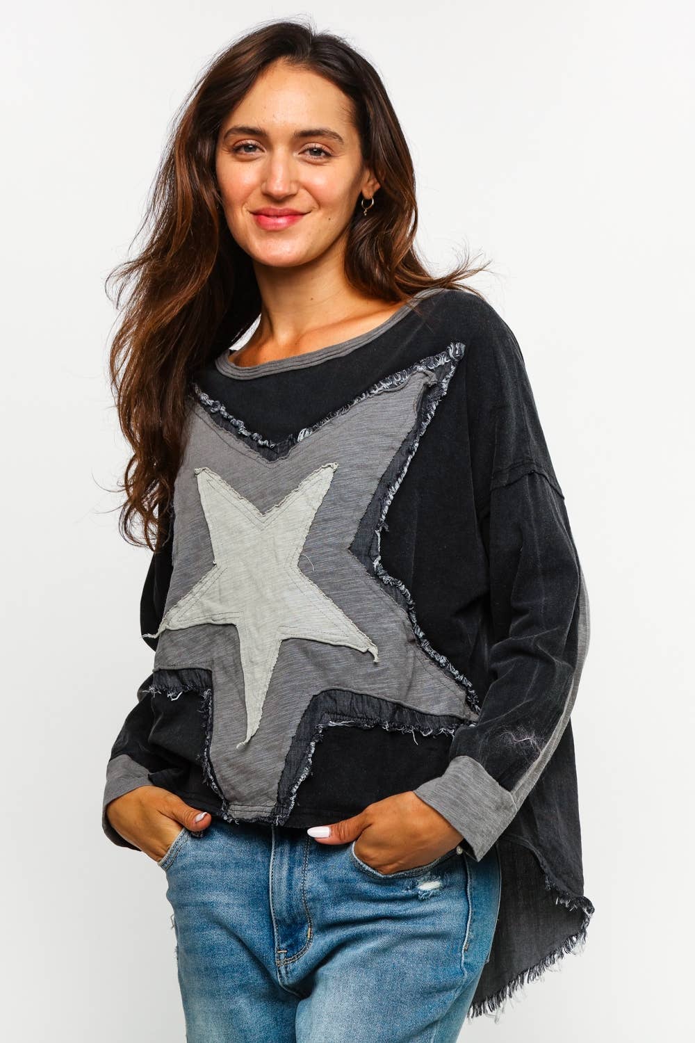 Sharon Star Patchwork Top ~ Charcoal