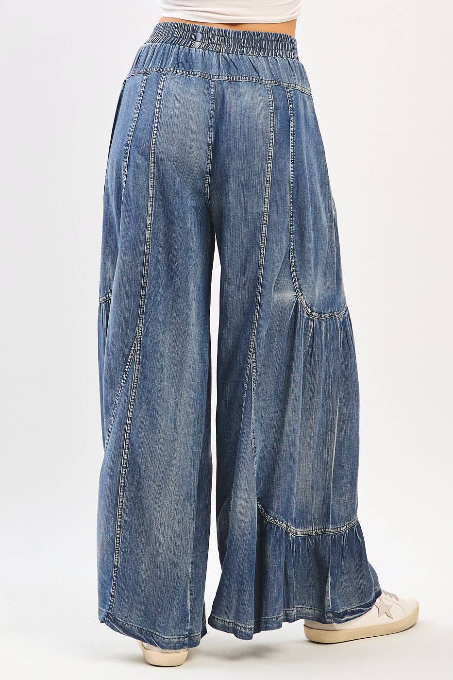 Katie Washed Chambray Wide Leg Pants ~ Dark Denim