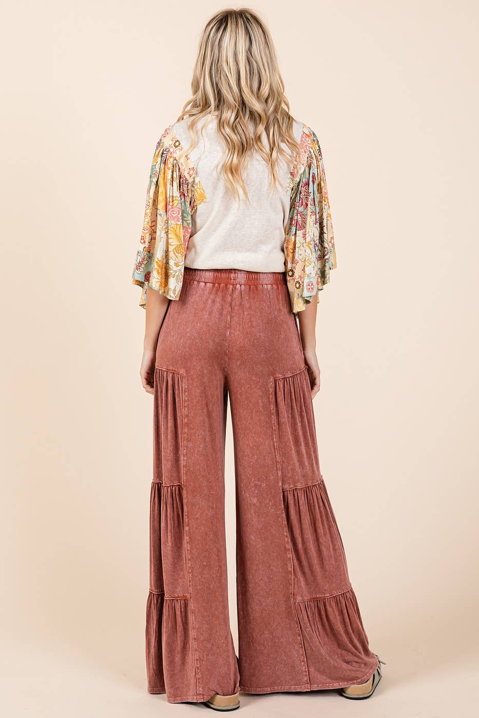Madelyn Mineral Wash Tiered Wide Leg Pants ~ Sienna