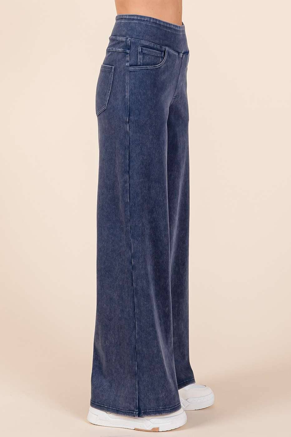 Emma Elastic Waistband Wide Leg Pants ~ Dark Denim