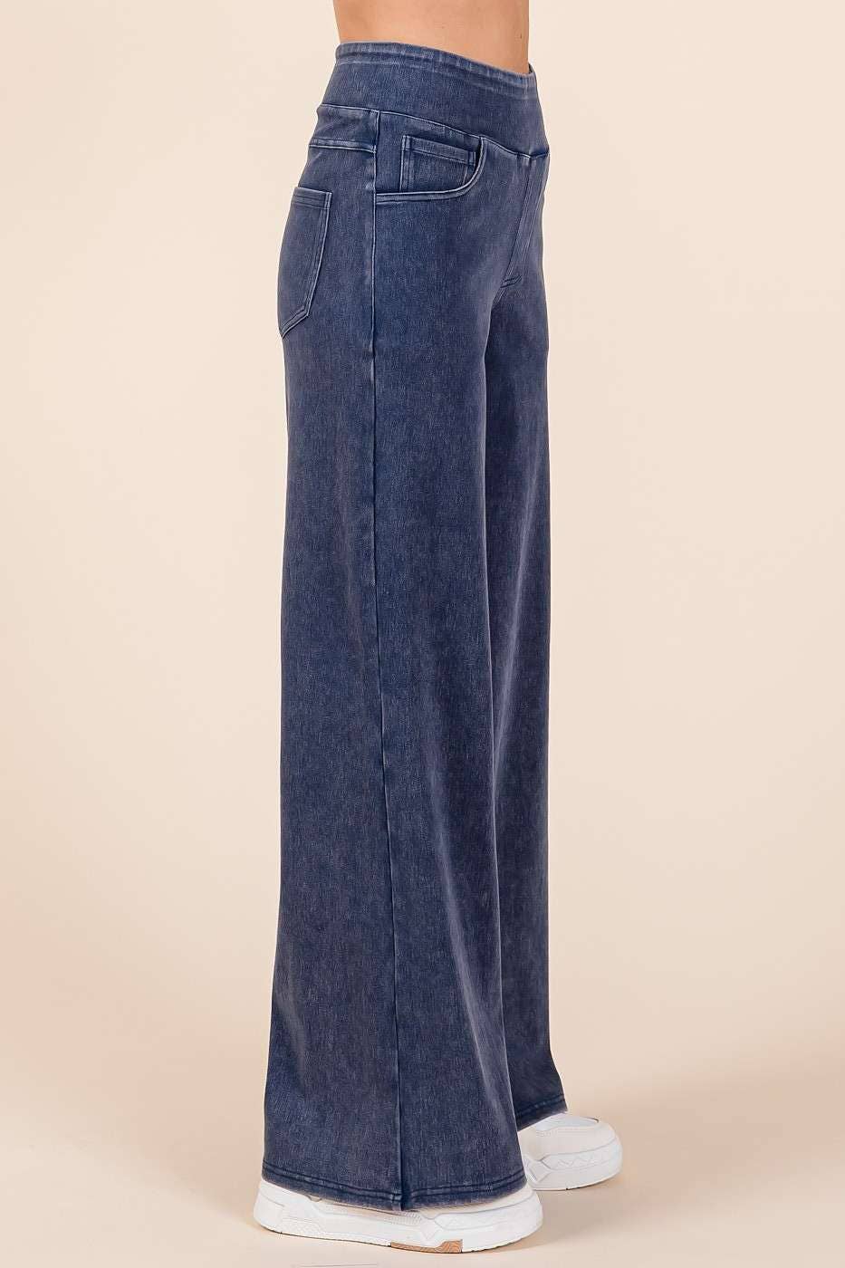 Patty Pull On Wide Leg Pants ~ Washed Denim